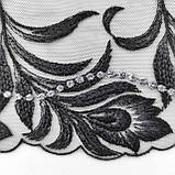 Ажурне мереживо вишивка на сітці: чорна і срібляста нитки на чорній сітці, ширина 20,5 см, фото 6