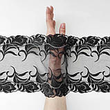 Ажурне мереживо вишивка на сітці: чорна і срібляста нитки на чорній сітці, ширина 20,5 см, фото 2