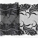 Ажурне мереживо вишивка на сітці: чорна і срібляста нитки на чорній сітці, ширина 20,5 см, фото 5