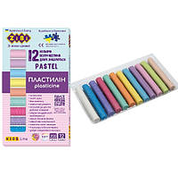 Пластилин PASTEL 12 цветов, 200г (8 пастель + 4 глитера), KIDS Line, ZB.6240