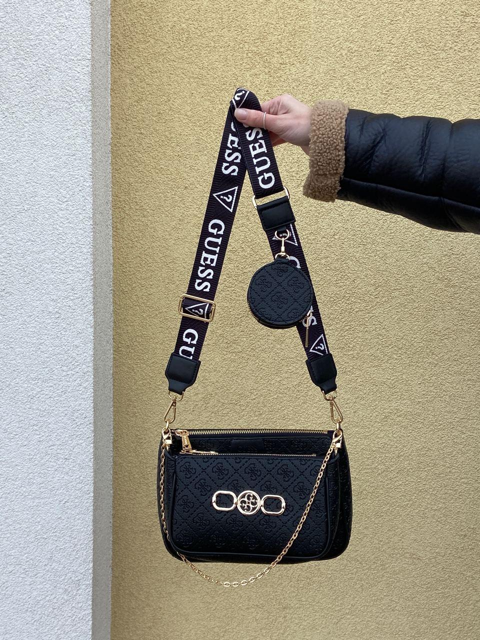 Жіноча сумка-клатч Guess Pochette Multi Black (чорна) KIS17100 стильна класна сумочка на довгому ремені топ