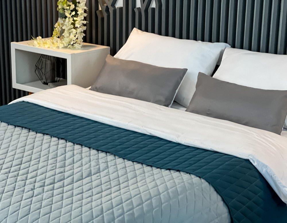 Покривало ArCloud 140*215 стьобане двоколірне ромб сіре, 3793_romb_grey+indian_teal