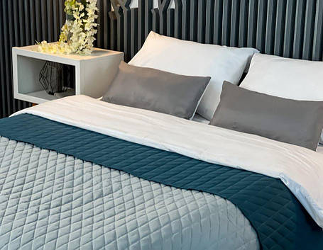 Покривало ArCloud 140*215 стьобане двоколірне ромб сіре, 3793_romb_grey+indian_teal, фото 1
