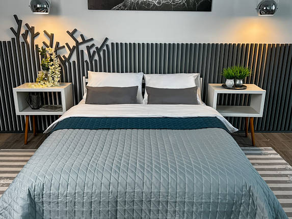 Покривало ArCloud 200*220 стьобане двокольорове, 3795_romb_grey+indian_teal, фото 1