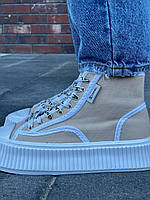 Женские кроссовки Chanel Sneakers Platform Beige (бежевые) модные кеды на танкетке LA0766 Шанель 40 тренд