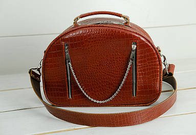 Жіноча шкіряна сумка Грета, натуральна шкіра, тиснення "крокодил", колір коньяк