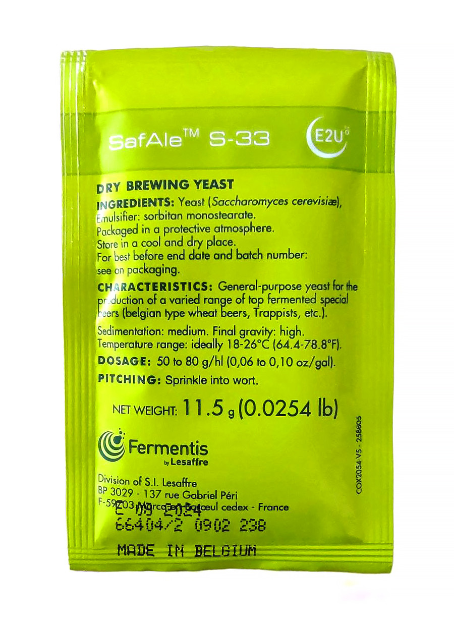 Дріжджі Пивні SafAle S-33 (11,5 г), Fermentis