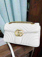 Женская сумка клатч Gucci Marmont GG white (белая) G02 подарочная красивая сумочка на длинной цепочке тренд