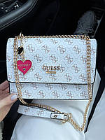 Женская подарочная сумка клатч Guess white (белая) AS297 стильная изящная сумочка на длинной цепочке тренд