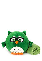 Мягкая игрушка-подушка с пледом Сова Барик 3 в 1, зеленая