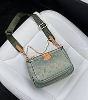 Женская сумка "3 в 1" LV Multi Pochette Olive New (олива) BONO66849 модная очень красивая на длинном ремне топ