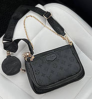 Женская сумка "3 в 1" LV Multi Pochette Black New (черная) BONO46268 модная очень красивая на длинном ремне