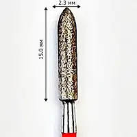 Фреза насадка алмазная для маникюра ПУЛЯ 2,3/15,0мм (DFA) мелкий алмаз (красное кольцоj) FQ23