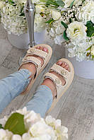 Женские шлепанцы Chanel Sandals (бежевые) стильные легкие модные шлепки на лето 3457 Шанель 38 cross