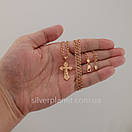 Тонкий срібний ланцюжок із хрестиком позолоту 585. Позолочений ланцюг бісмарк і кулон хрест срібло 925 50 см, фото 3