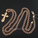 Тонкий срібний ланцюжок із хрестиком позолоту 585. Позолочений ланцюг бісмарк і кулон хрест срібло 925 50 см, фото 6