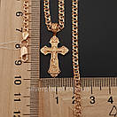 Тонкий срібний ланцюжок із хрестиком позолоту 585. Позолочений ланцюг бісмарк і кулон хрест срібло 925 50 см, фото 5