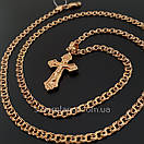 Тонкий срібний ланцюжок із хрестиком позолоту 585. Позолочений ланцюг бісмарк і кулон хрест срібло 925 50 см, фото 7
