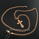 Тонкий срібний ланцюжок із хрестиком позолоту 585. Позолочений ланцюг бісмарк і кулон хрест срібло 925 50 см, фото 9