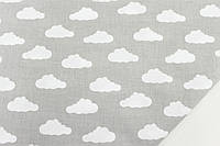 Ткань хлопковая "Облака" белые на сером фоне №1760