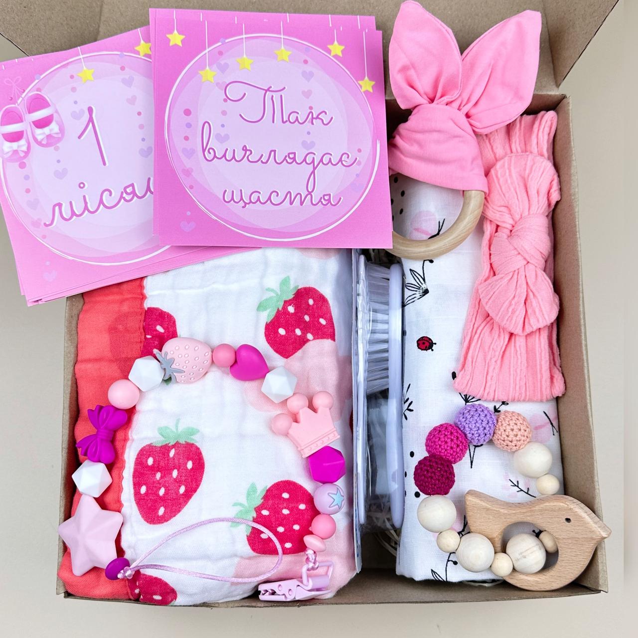Подарунковий набір для новонароджених на виписку для дівчинки "Привіт Світ" з пледом №2 Бокс для малюка