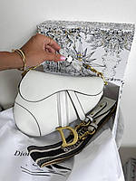 Женская мини сумка клатч Christian Dior Saddle White Premium (белая) Gi91091 стильная модная Кристиан Диор топ