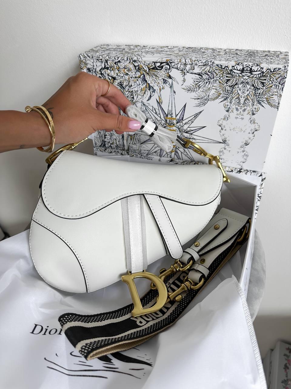 Жіноча мінісумка клатч Christian Dior Saddle White Premium (біла) Gi91091 стильна модна Крістіан Діор топ