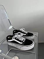 Женские кеды Vans Old School Platform Premium (чёрные с белым) повседневная удобная обувь на платформе B001 37