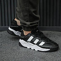 Мужские кроссовки Adidas Niteball (чёрные с белым) спортивные молодёжные деми кроссы 2341 топ