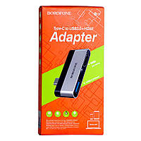 Хаб Переходник Borofone DH2 Type-C to HDMI+USB3.0 adapter Цвет Стальной-Чёрный