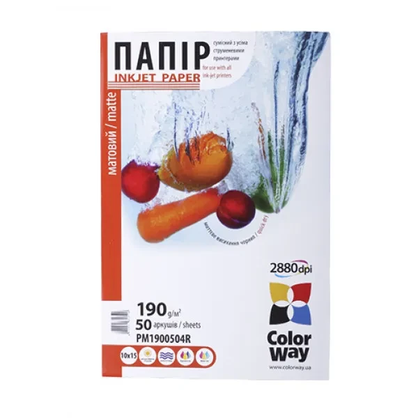 Фотопапір ColorWay PM190-50 White 10х15, 50 шт, матовий , 190 г/м2