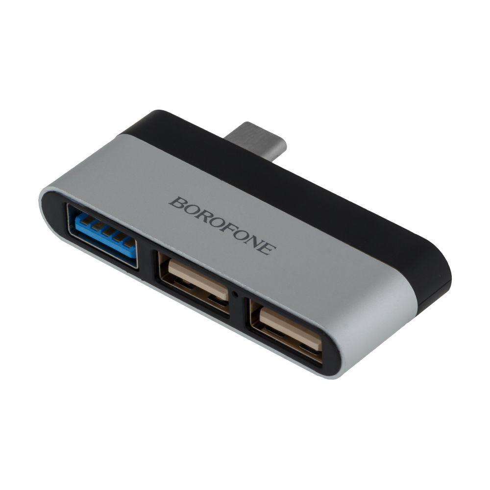 Хаб переходник Borofone DH1 Type-C to USB 3.0 / 2USB Цвет Стально-Чёрный - фото 3 - id-p1886236190