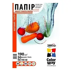 Фотопапір ColorWay PM190-50 A4, 50л, матовий, 190 г/м2