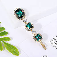 Невидимка для волосся Смарагд зі стразами, ошатна невидимка зі смарагдовим камінням