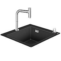 Мойка для кухни гранитная HANSGROHE C51-F450-06 560x410x205мм с комплектом черная 43217000