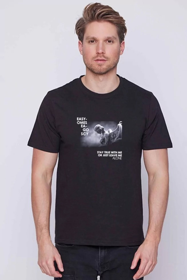 Чоловіча бавовняна трикотажна футболка в чорному кольорі з принтом, фото 1