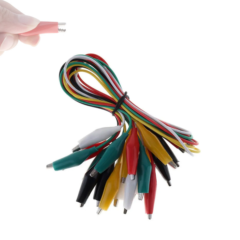 Проводи з крокодилами 48 см, 10 шт, зажими в ізоляції, для тестування та з’єднань, фото 1