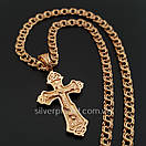 Тонкий срібний ланцюжок із хрестиком позолоту 585. Позолочений ланцюг бісмарк і кулон хрест срібло 925 50 см, фото 10