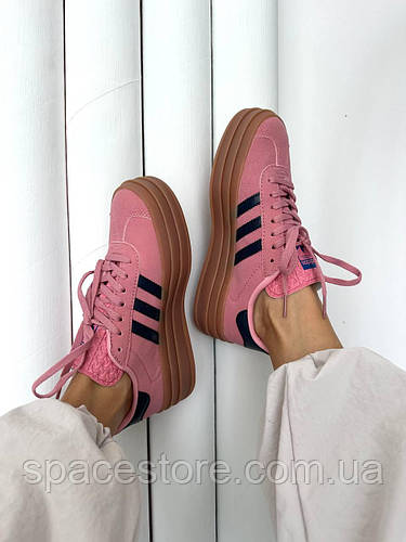 Женские кроссовки ADIDAS GAZELLE BOLD «PINK / NAVY BLUE» premium кеды ...