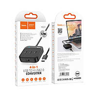 Хаб USB Hub Hoco HB31 Easy 4-in-1 converter (USB to USB2.0*4) (L = 1.2M) Колір Чорний