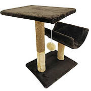 Драпак Пухнастики 30/38/50 см (джут) стовпчик з полицею на підставці з напівтунелем, колір шоколад з бежевим (И-5)