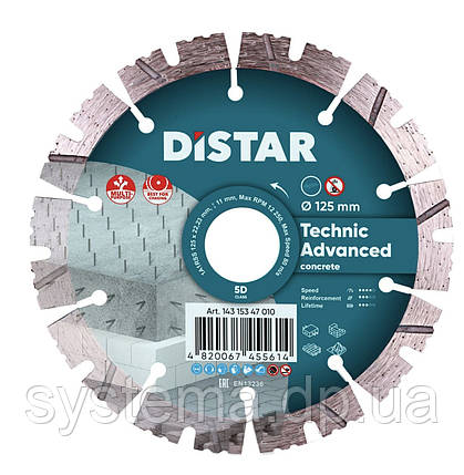 Круг алмазний відрізний Distar 1A1RSS/C3-H 125x2,2/1,4x11x22,23-10 Technic Advanced, фото 1