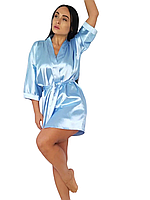 Домашний комплект халат и пижама майка+шорты, голубой, XS