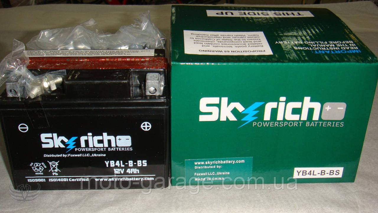 Акумулятор Skyrich, 4АH YB4L-B-BS,12V 4 Ah,(120x70x90), PitBike, Піт Байк, Квадроцикл,