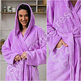 Жіночий банний халат мікрофібра велсофт Зірочка Бузковий, фото 2