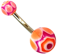 Серьга для пирсинга пупка из медицинской стали с акриловыми шариками №5 (оранжево-фиолетовый)