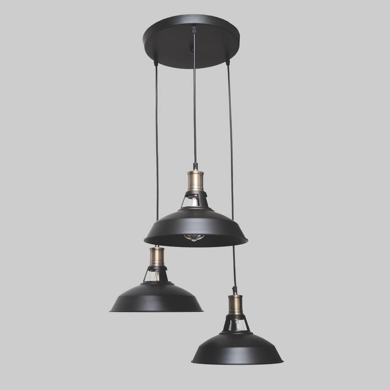 Люстра підвісна лофт з срібним патроном на 3 плафона 27см (52-6857F4-3 BK)