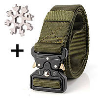 Тактический ремень Tactical Belt 125 см, Зеленый + Подарок Мультитул 18 в 1 Снежинка