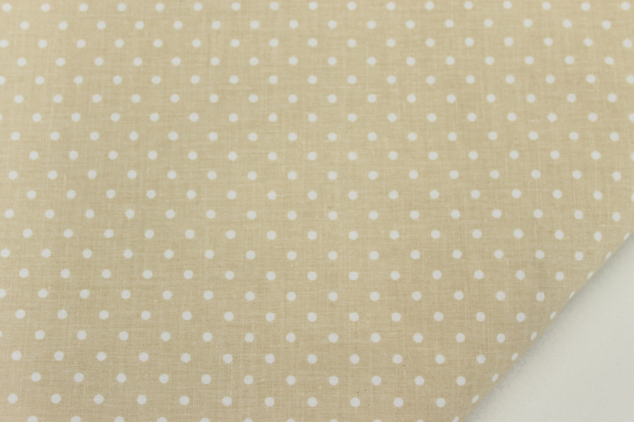 Бавовняна тканина з білим горохом 4мм на бежевому фоні №311, фото 1