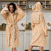 Жіночий банний халат мікрофібра велсофт Зірочка бежевий